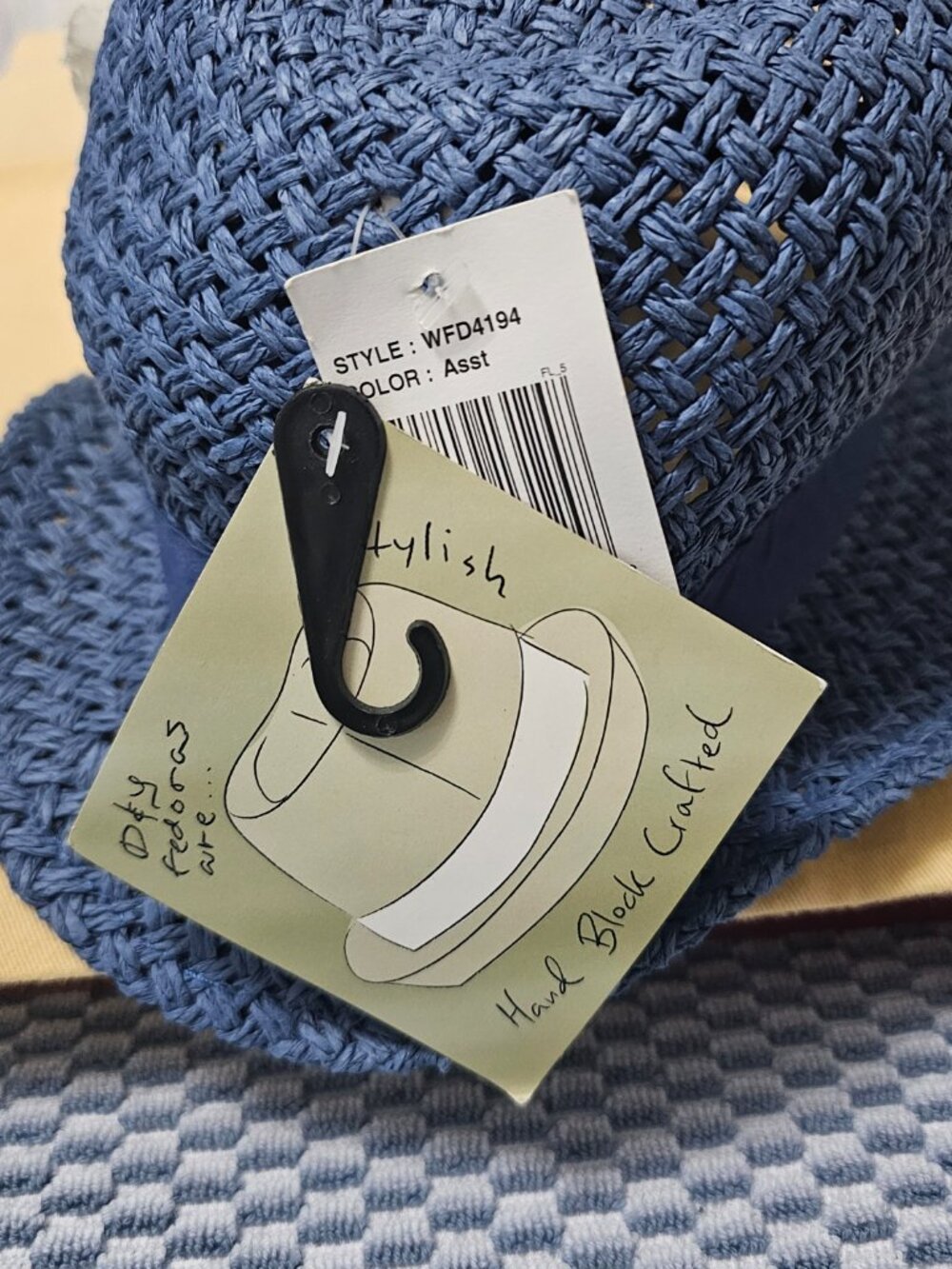 NEW D&Y Hand Block Crafted Blue Straw Fedora w/ Oversized White Flower One Size - Picture 6 of 6